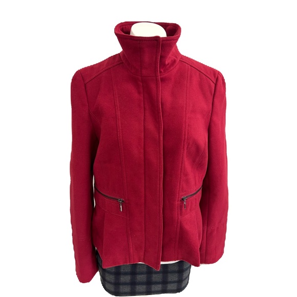 EXPRESS WOMEN PEA COAT INDEEP RED COLOUR ZIPPER AND TWO ZIPPED POCKETS SIZE L - Picture 3 of 7